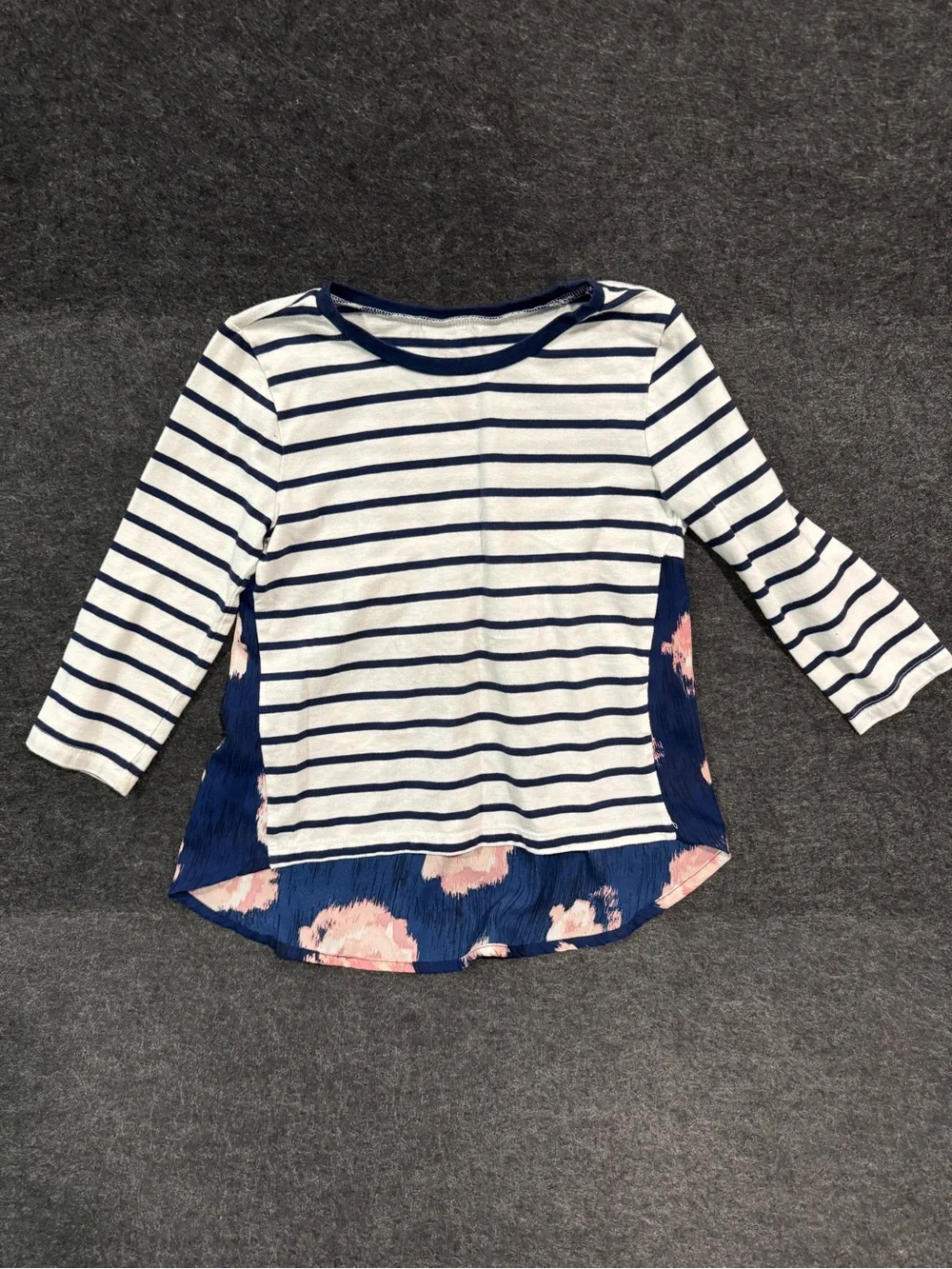 GAP Navy & White Striped Long Sleeve Top with Pink Floral Back